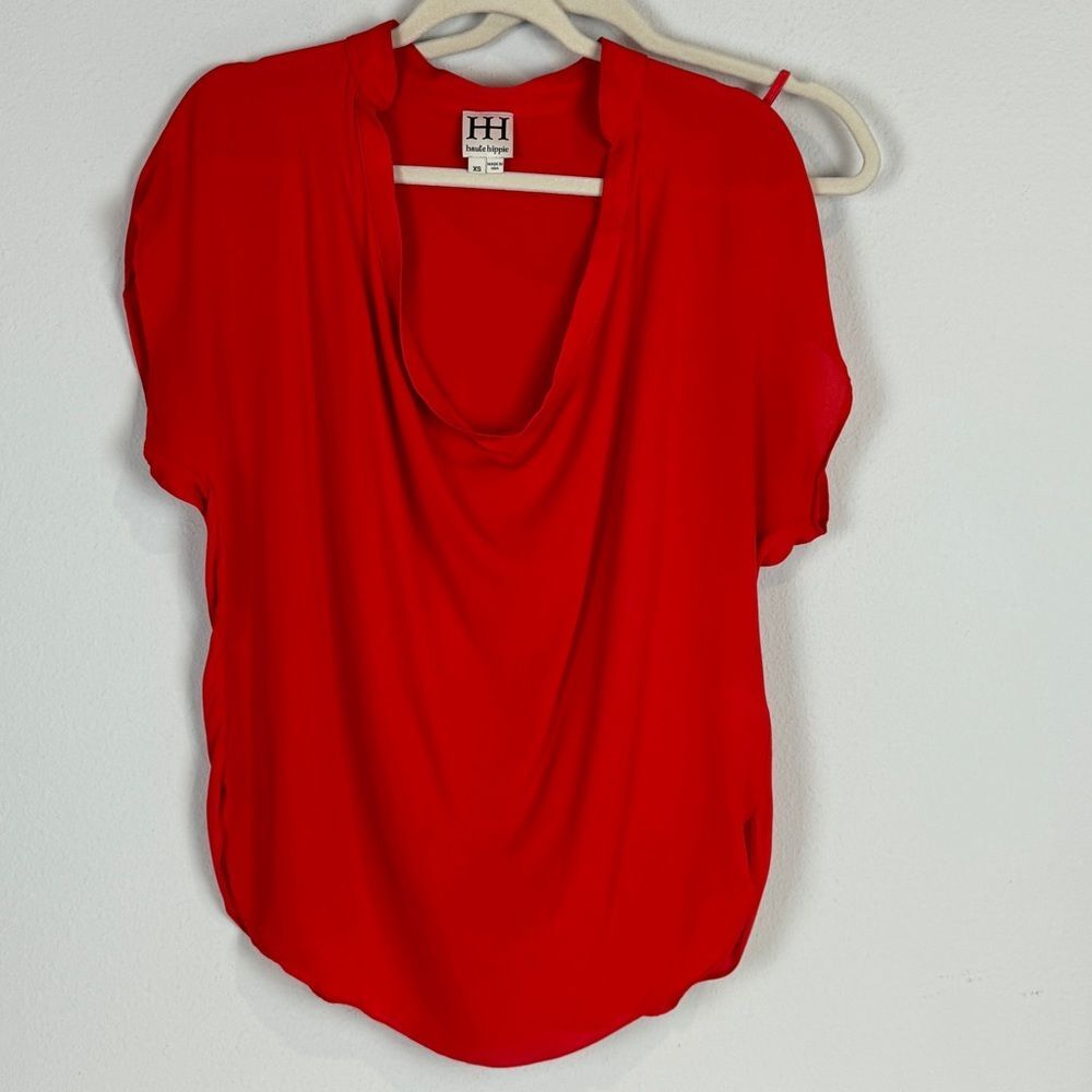 Haute Hippie Oversized Red Silk Cowl Top and Cami M